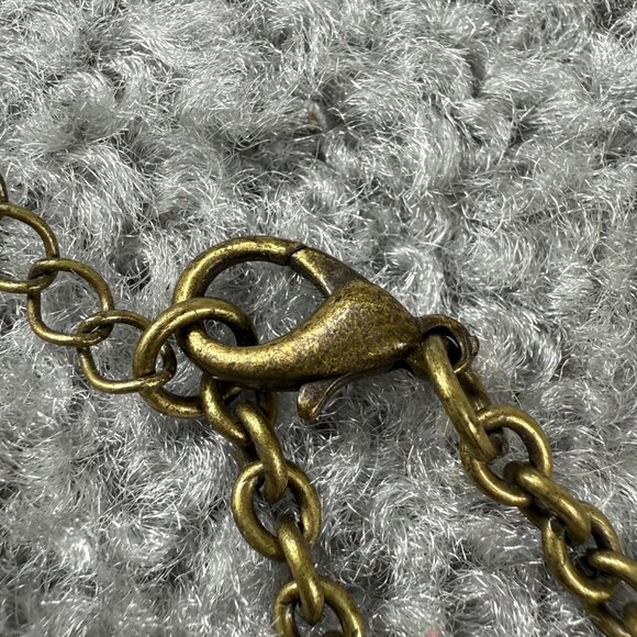 Green & Bronze Pendant Necklace Textured Metal Design on Chain 18 Inches Long - Picture 11 of 16